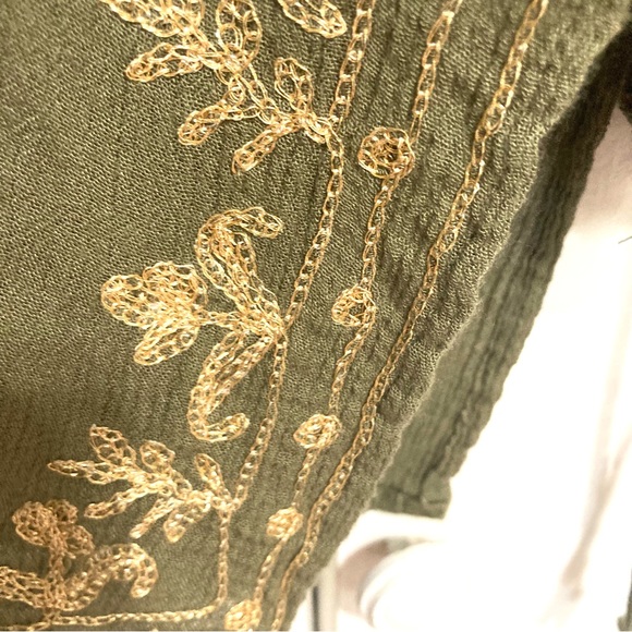 LUCKY and COCO Summer Cover Up Tunic Mini Dress Olive Green Gold Womens Large - Picture 11 of 16